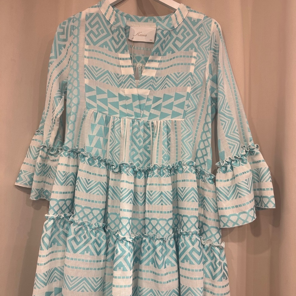 Turquoise Blue Ruffled Tiered Sundress